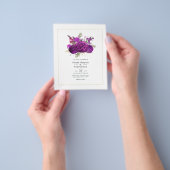 Royal Paarse en gouden bloemenbruiloft uitnodiging Flyer (Hand)