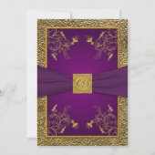 Royal Paarse en gouden Monogram bruiloft uitnodigi Kaart (Voorkant)