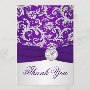 Royal Paarse en Silver Damask Dankuwekaart Bedankkaart