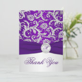 Royal Paarse en Silver Damask Dankuwekaart Bedankkaart (Staand voorkant)