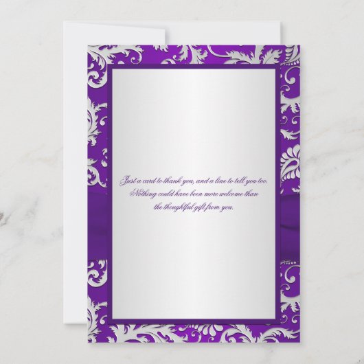 Royal Paarse en Silver Damask Dankuwekaart Bedankkaart (Achterkant)