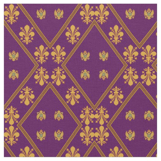 Royal Paarse Fleur de Lis Designer Fabric Stof (Close Up)