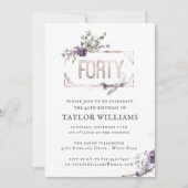 Royal Paarse | Floral  Folie Lijst Verjaardag Kaart (Voorkant)