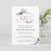 Royal Paarse | Floral  Folie Lijst Verjaardag Kaart (Staand voorkant)