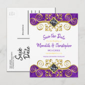 Royal Paarse Glitter Gold Gemstone Save the Date Aankondigingskaart (Voorkant / Achterkant)