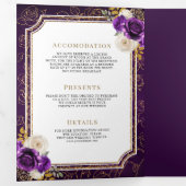 Royal Paarse Gouden Bloemen Alles in Een Kreeft Hu Drieluik Uitnodiging (Binnenzijde eerst)