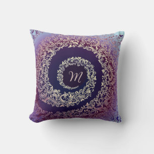Royal Paarse & Gouden Damask Monogram Kussen