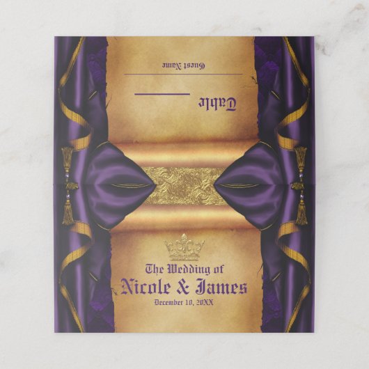 Royal Paarse & Gouden Drapes Scroll Trouwtafel (Buitenkant ongevouwen)