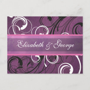 Royal Paarse Grunge Damask Elegant Wedding Briefkaart