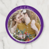 Royal Paarse minimale ronde foto bruiloft Bedankjes Labels (Achterkant)