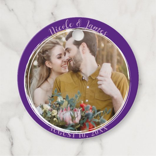 Royal Paarse minimale ronde foto bruiloft Bedankjes Labels (Voorkant)