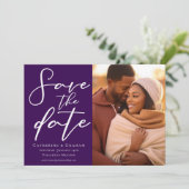 Royal Paarse Paar Foto Avond Save The Date (Staand voorkant)