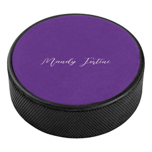 Royal Paarse Plain Elegant Minimalistische Kalligr Hockey Puck (3/4)