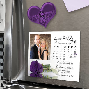 Royal Paarse Roos Kalender Foto Opslaan Datum Magn Magnetische Uitnodiging