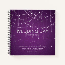Royal Paarse String Lights Wedding Guest Book Notitieboek