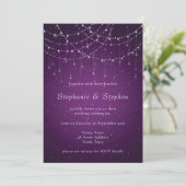 Royal Paarse Swirl & String Lights QR Code Bruilof Kaart (Staand voorkant)