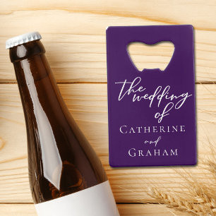 Royal Paarse Typografie Gepersonaliseerde bruiloft Kredietkaart Flessenopener