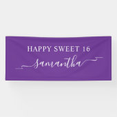 Royal Paarse White Happy Sweet 16 Lint Naam Spandoek (Horizontaal)