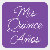Royal Paarse White Modern Script Mis Quince Anos Vierkante Sticker (Voorkant)