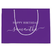 Royal Paarse Wit Elegant Script Handtekening Naam Groot Cadeauzakje (Voorkant)