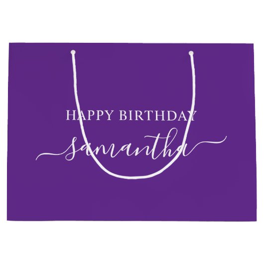 Royal Paarse Wit Elegant Script Handtekening Naam Groot Cadeauzakje (Voorkant)