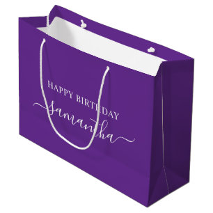 Royal Paarse Wit Elegant Script Handtekening Naam Groot Cadeauzakje