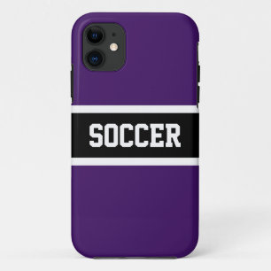 Royal Paarse Zwart Atletische Strepen VOETBAL Teks iPhone 11 Hoesje