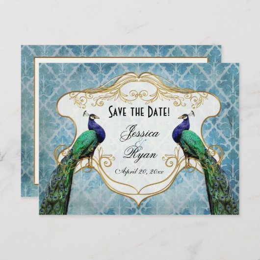Royal Peacock Blue Enregistrer la date Carte posta (Devant / Derrière)