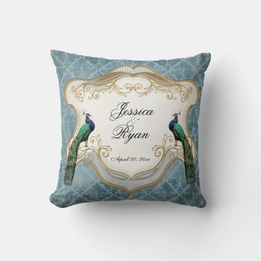 Royal Peacock Blue Personalized Jubileum Pillow Kussen (Voorkant)