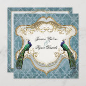 Royal Peacock Blue Wedding Invitation Kaart (Voorkant / Achterkant)