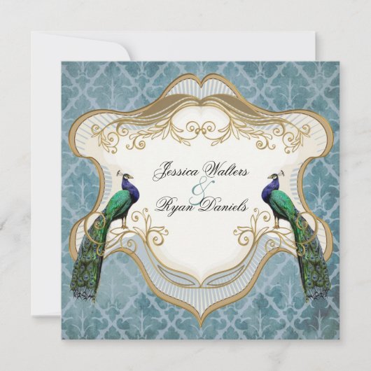 Royal Peacock Blue Wedding Invitation Kaart (Voorkant)