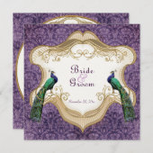 Royal Peacock Paars Wedding Invitation Kaart (Voorkant / Achterkant)