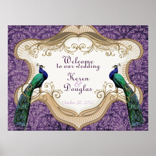 Royal Peacock Paars Wedding/Jubileum Poster (Voorkant)