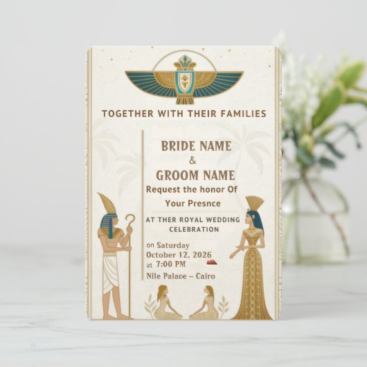 Royal Pharaonic Wedding Invitations Kaart (Staand voorkant)