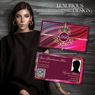 Royal Pink Bourgondië Gold Crown Logo Foto QR-code Visitekaartje