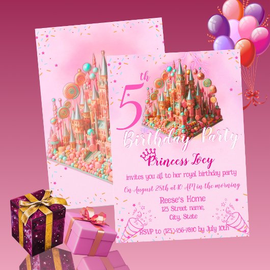 Royal Pink Candy Castle Invitation Anniversaire