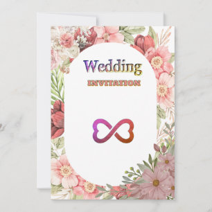 Royal Pink Floral Art Wedding Uitnodiging