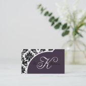 Royal Plum Paars Black Damask Visitekaartjes (Staand voorkant)