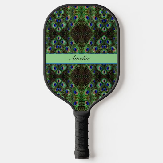 Royal Plumage - Luxe Pauw Veer Patroon Pickleball Paddle (Voorkant)