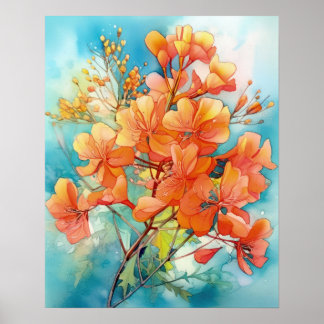 Royal Poinciana Bouquet Waterverf Poster