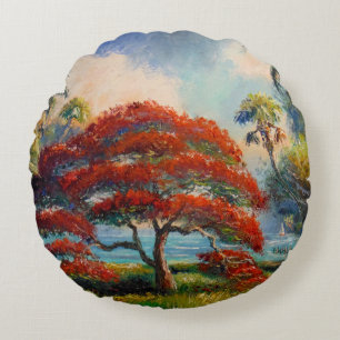 Royal Poinciana Tree beroemd gemaakt door Mazz Rond Kussen