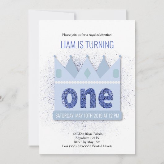 Royal Prince 1er anniversaire Invitation | Couronn (Devant)