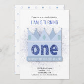 Royal Prince 1er anniversaire Invitation | Couronn (Devant / Derrière)