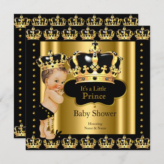 Royal Prince Baby shower Black Gold Crown Kaart (Voorkant / Achterkant)