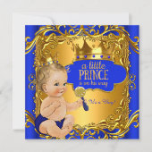 Royal Prince Baby shower Blue Gold Rattle Blonde Kaart (Voorkant)
