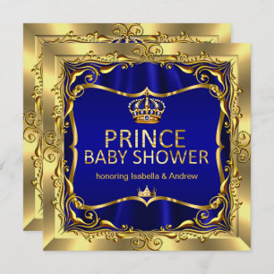 Royal Prince Baby shower Boy Blue Gold Uitnodiging