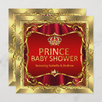 Royal Prince Baby shower Boy Red Gold Invitation