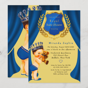 Royal Prince Blue en Gold Baby shower Kaart