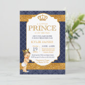 Royal Prince Navy Blauw Goud Wit Baby shower Kaart (Staand voorkant)