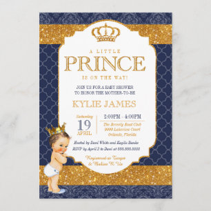 Royal Prince Navy Blue Gold White Baby shower Kaart